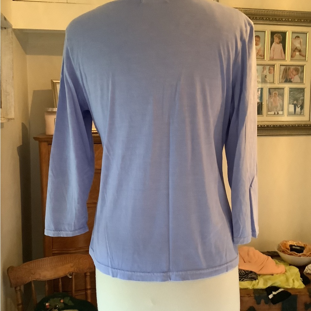 Fresh produce V-neck periwinkle color three-quarter length sleeve top - Picture 3 of 5